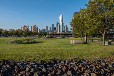 Park with buildings in background