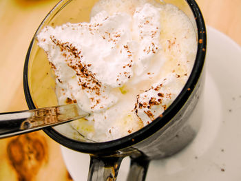 High angle view of ice cream in plate