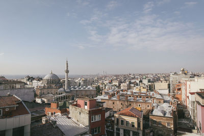 High angle view of cityscape against sky