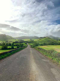 Road to the green hills of azores island