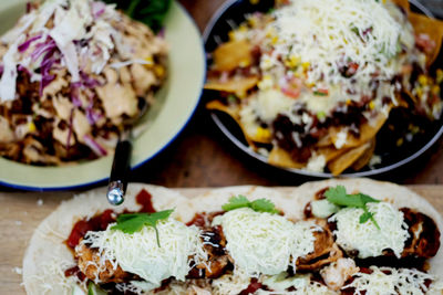 Close-up of meal served on table