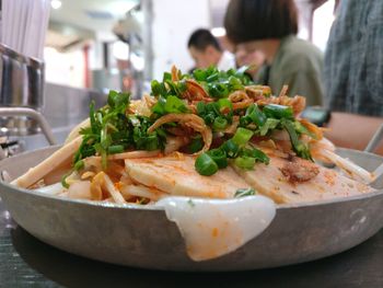 Close-up of noodles in bowl on table