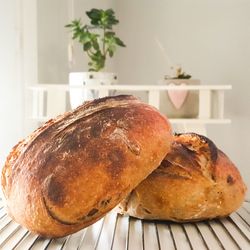 Close-up of bread in plate on table