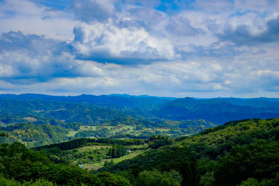 Scenic view of mountains against cloudy sky