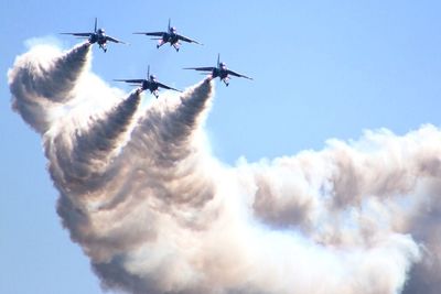 Low angle view of airplane flying in sky