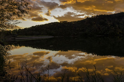 Scenic view of lake against sky during sunset