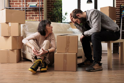 Side view of business colleagues working in office