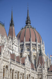 Low angle view of cathedral against clear blue sky