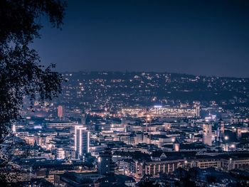 High angle view of stuttgart at night