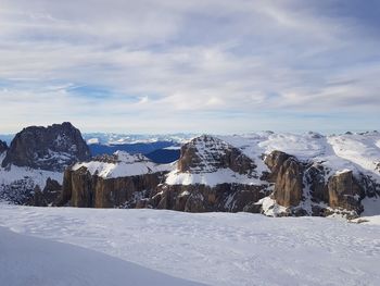 Snow covered landscape against sky