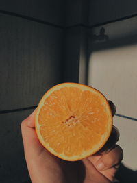 Cropped image of person holding orange slice