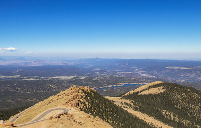 Scenic view of landscape against clear blue sky