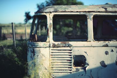 Close-up of abandoned van