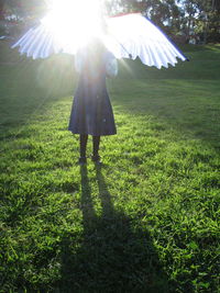 Low section of woman standing on field