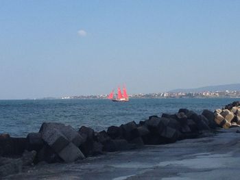 Scenic view of sea against clear sky