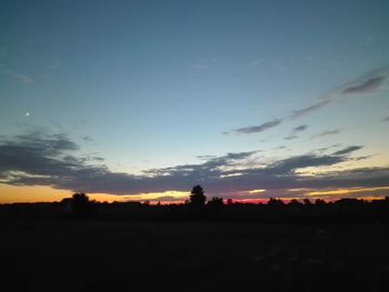 Silhouette trees on field against sky during sunset