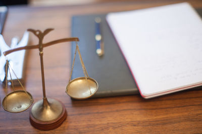 High angle view of books on table