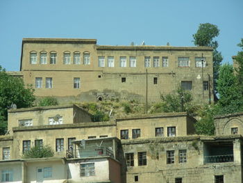 Low angle view of building against clear sky