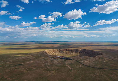 Aerial view of meteor crater natural landmark in arizona