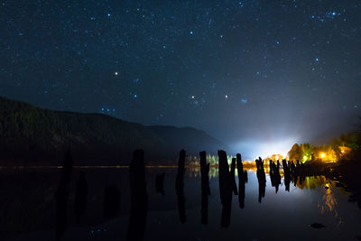 Panoramic view of lake against sky at night