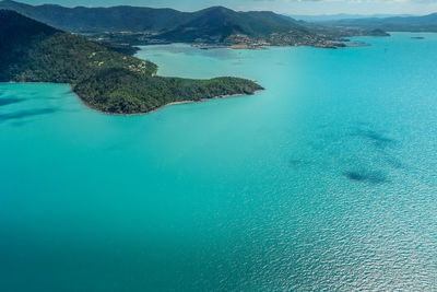 High angle view of sea and mountains