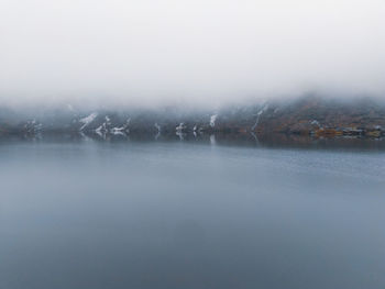 Scenic view of lake against sky during winter