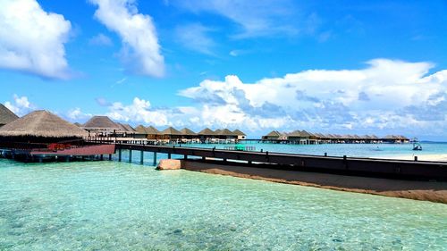 Scenic view of sea against blue sky