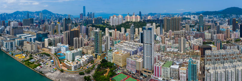 Aerial view of modern buildings in city