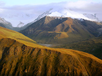 Scenic view of snowcapped mountains against sky