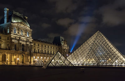 Illuminated cityscape against sky at night