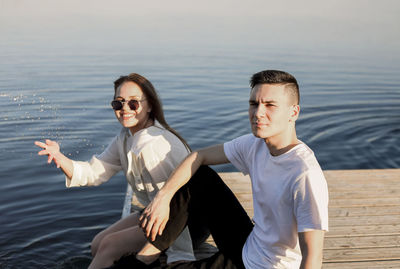 Young men in sea