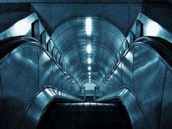 Interior of illuminated subway station