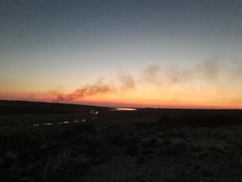Scenic view of silhouette landscape against sky during sunset