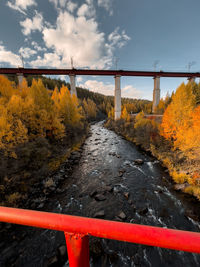Bridge over river against sky during sunset