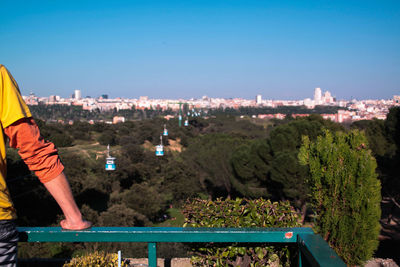 High angle view of cityscape against clear sky