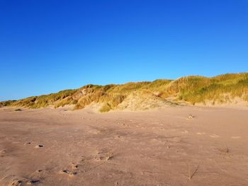 Scenic view of landscape against clear blue sky