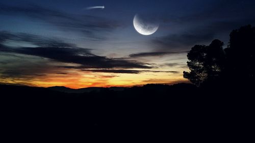 Scenic view of silhouette trees against sky at night