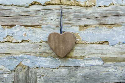 Close-up of heart shape on wood