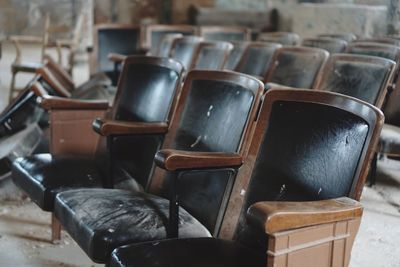 Close-up of chairs in row