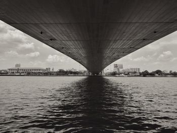 Low angle view of bridge over river against sky