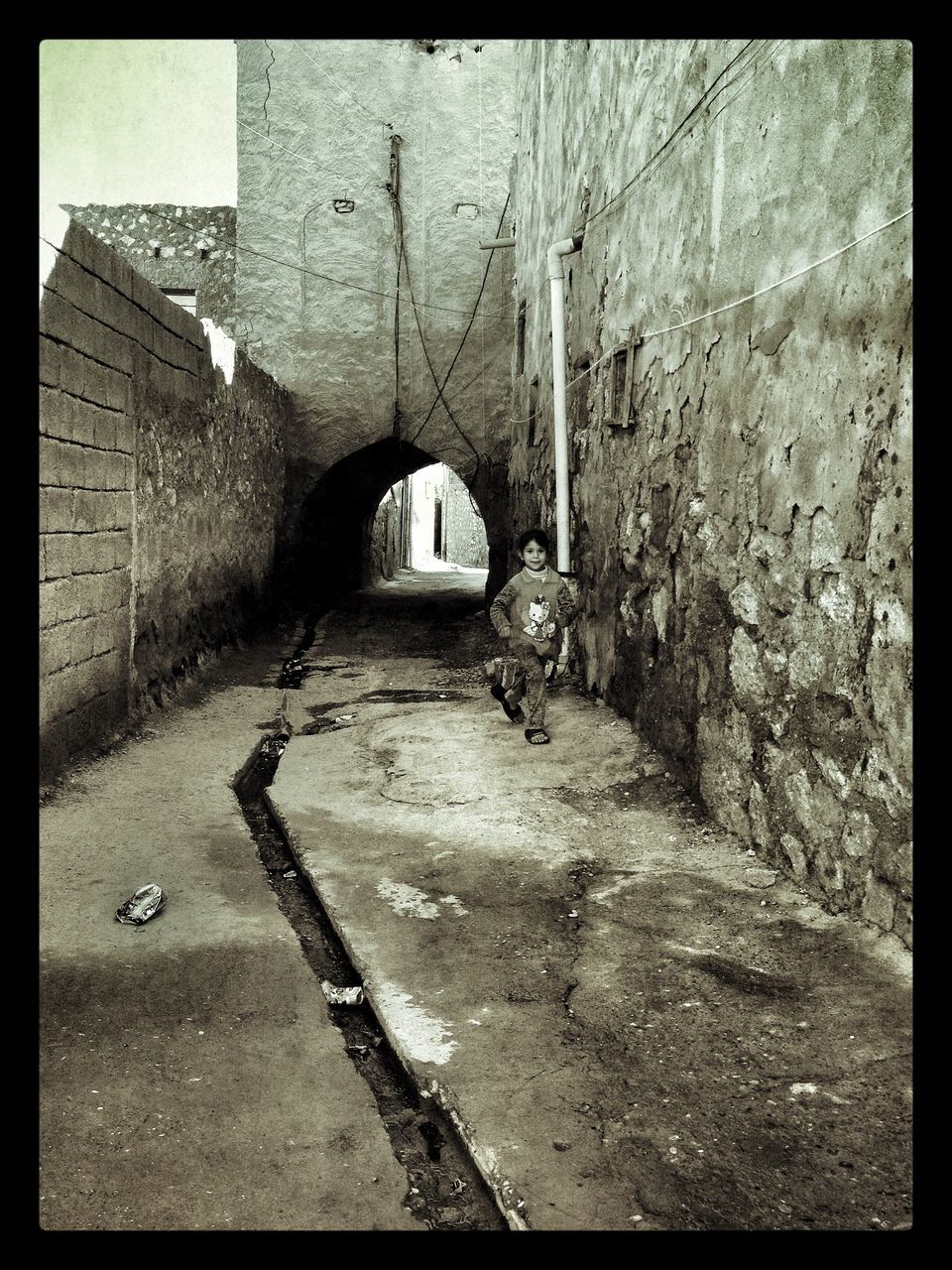 transfer print, built structure, architecture, auto post production filter, abandoned, building exterior, old, damaged, deterioration, obsolete, run-down, wall - building feature, weathered, door, day, house, no people, outdoors, bad condition, transportation