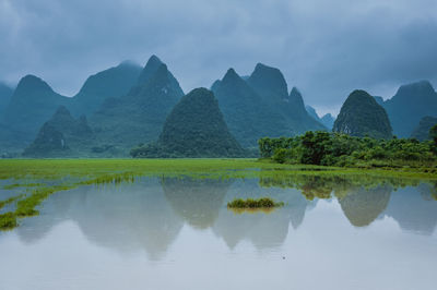 Reflection of mountain in lake against sky