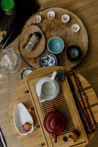 High angle view of food on table