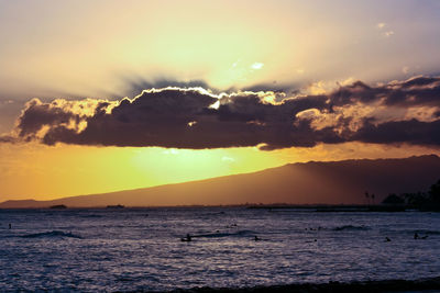 Scenic view of sea against sky during sunset