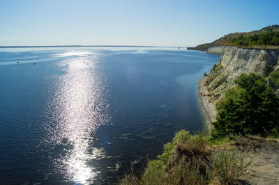 Scenic view of sea against clear sky