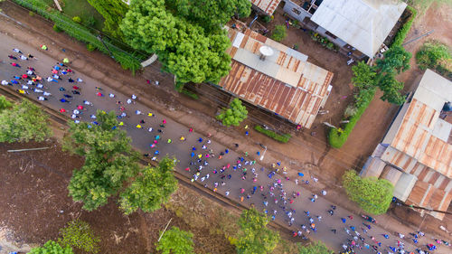 High angle view of buildings in city