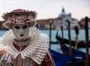 Close-up of mask on boat