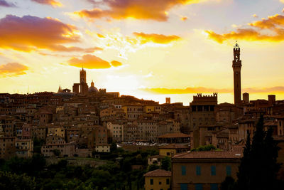 View of cityscape against cloudy sky