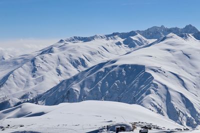 Scenic view of snowcapped mountains against sky