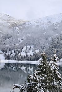 Scenic view of frozen lake against sky during winter